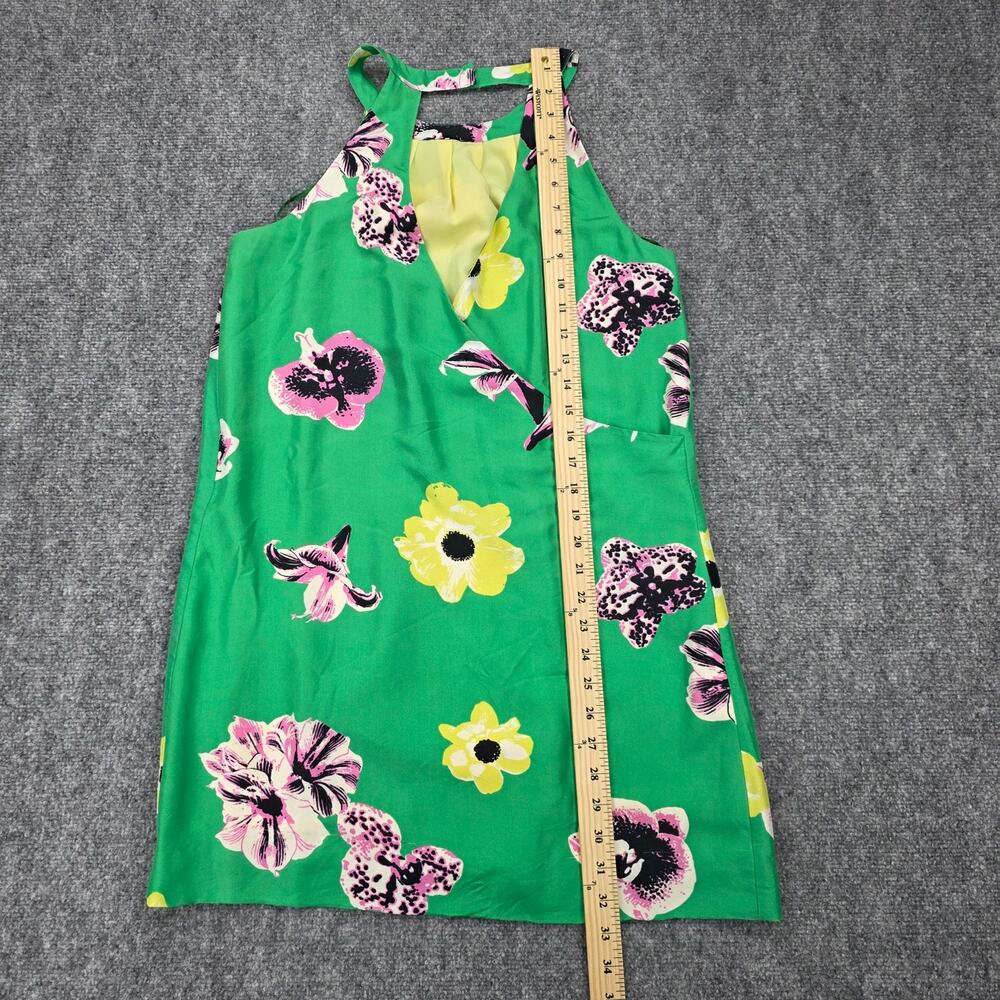 J Crew Dress Womens 2 Green Floral Silk Sleeveless Shift Tropical Coastal Chic - Picture 12 of 16